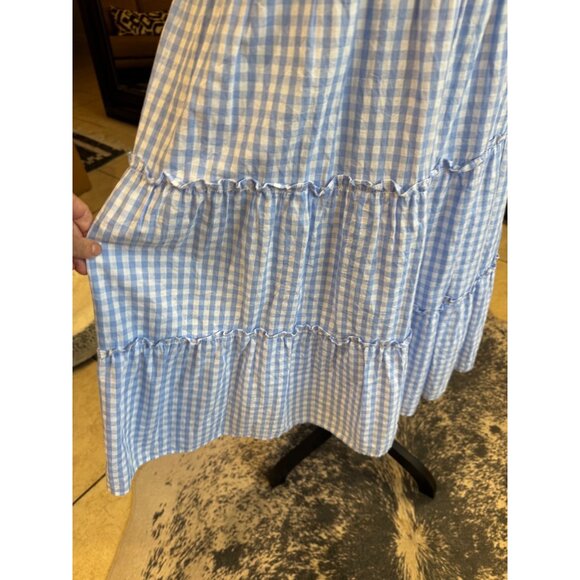 J. Marie Vintage Blue White Gingham Smocked Tiered Ruffle Maxi Dress S Cottage - Picture 10 of 10